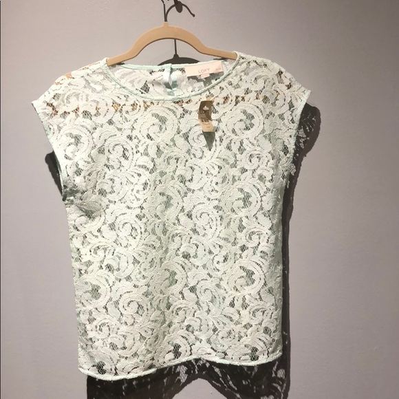LOFT Petite Mint Lace Top - Picture 1 of 3